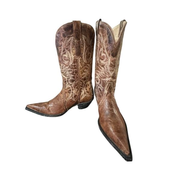 Rudel Brown Embroidered Western Pointed Toe Heeled Boots Style 2195 Size 7.5 E - Picture 4 of 10